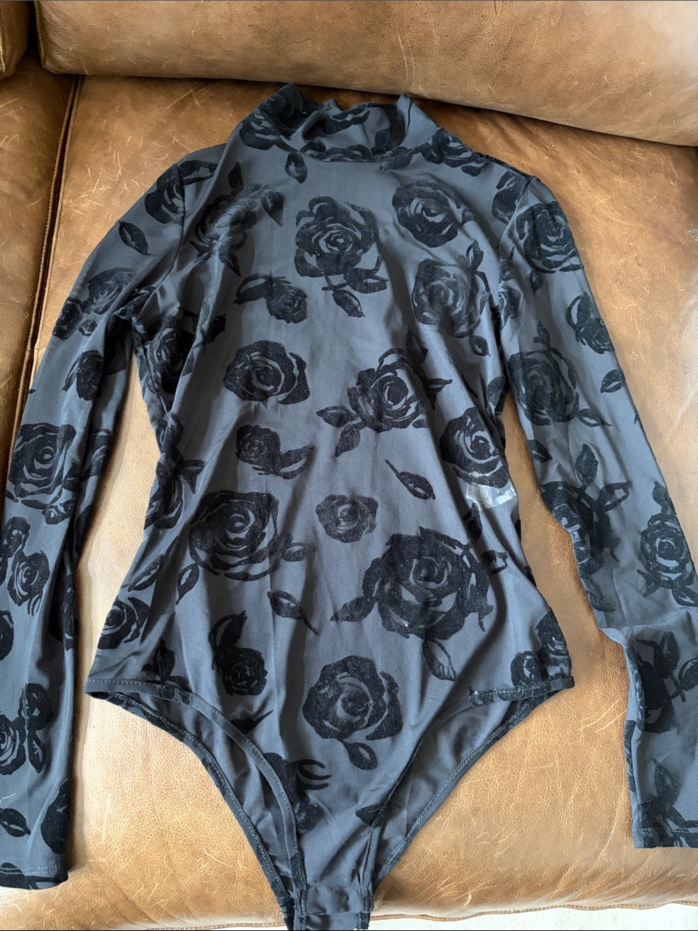 Black Floral Mock Neck Long-Sleeve Bodysuit